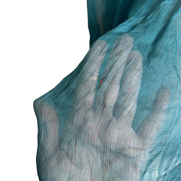 Free People Retro Femme Sheer Beaded Long Sleeve Blouse NWT Turquoise FLAW XS - Picture 6 of 11